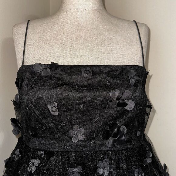NWT TRIXXI Black Floral Appliqué Tulle Mini Dress Juniors Size Medium - Picture 2 of 12